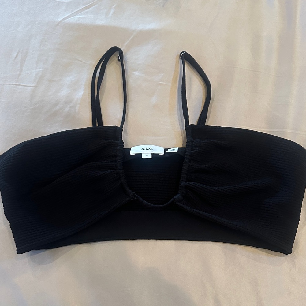 A.L.C. Black Gathered Crop Top